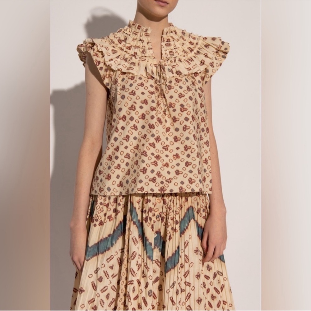 Ulla Johnson Solina Cream and Brown
Flutter Sleeve Blouse Size Small /4